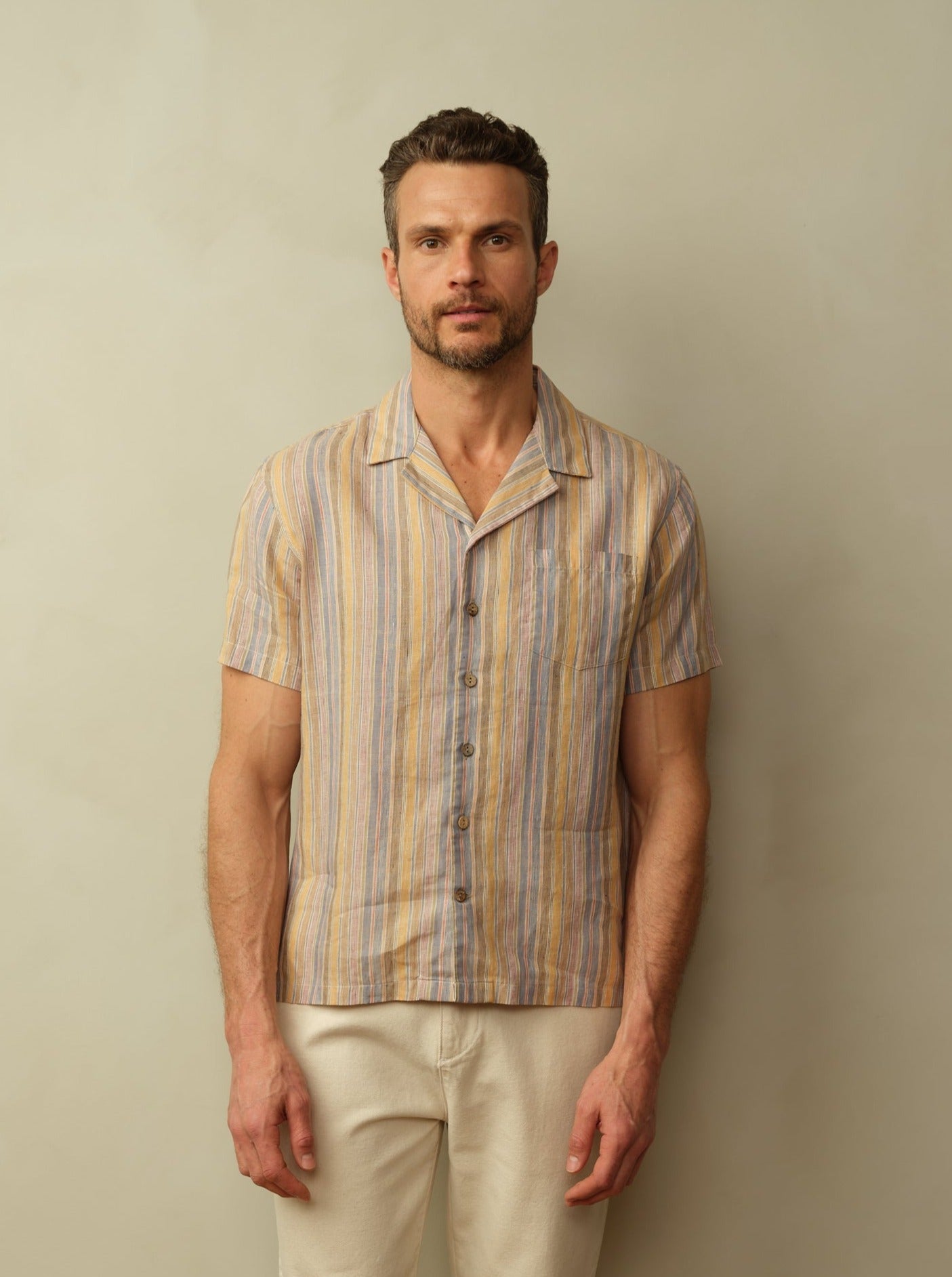 Fez Striped Linen Short Sleeve Shirt